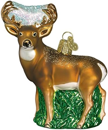 Божиќни украси на стариот свет: животински животни стакло разнесени украси за елки, елени од бела боја