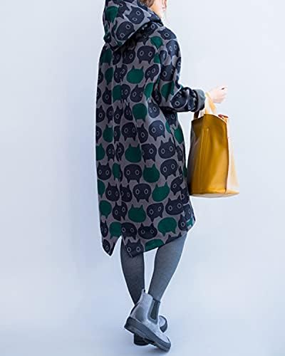 Aeneontrue Women'sенски качулка со слатка мачка печати пулвер со висока маичка фустан