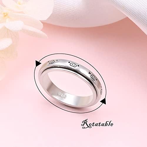 925 Стерлинг Сребрена свиња Изразување симпатична вртечка прстен фидигет опсег прстен за анксиозност за жени за вознемиреност