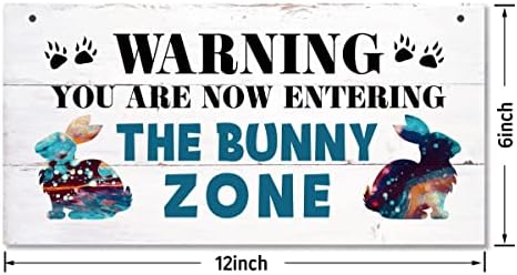 Смешно висечки зајачки дрво декор знак, предупредување печатено дрвен wallиден знак, знак за домашни знаци, знак за виси од врата,