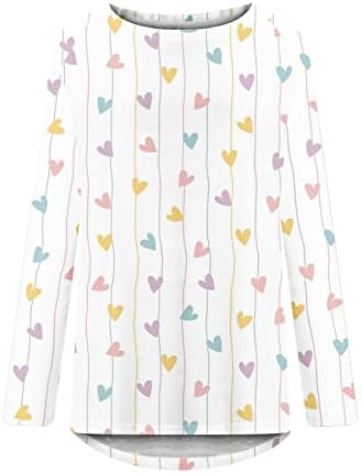 Love Heart Tunic Tunic врвови за жени подарок на в Valentубените, долгите кошули паѓаат случајна лабава, се вклопуваат во блуза со долг ракав
