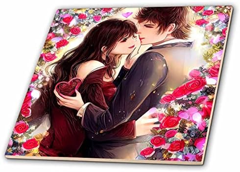 3дроза Денот На Вљубените. Симпатична среќна млада двојка. Цвеќиња од роза. Подарок, картичка-Плочки