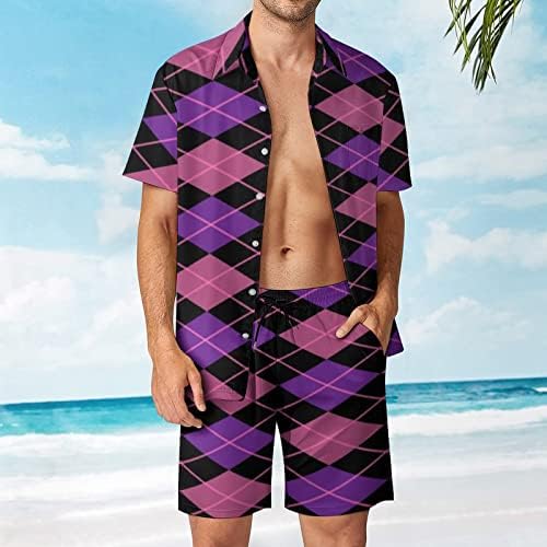 Пинк виолетова аргиле дијаманти мажи 2 парчиња хавајски постави копче-долу лабава фит маици кошули панталони за плажа панталони