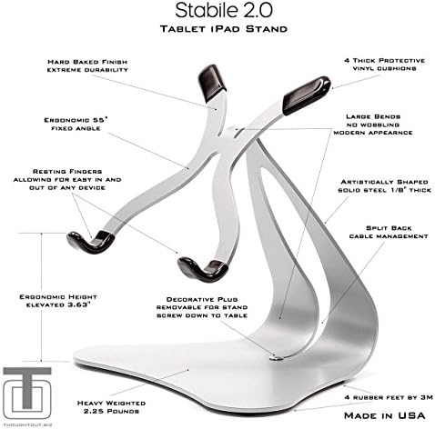 Помисли Стабилен 2,0 челичен штанд сребро - изработен во САД - компатибилен со Apple iPad