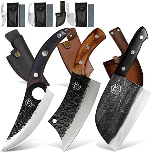 XYJ Целосна Танг 6.7 Инчен Фалсификување Месар Нож 6.2 Инчен Тактички Кујна Ножеви 6 Инчен Коска Нож Со Кожа Обвивка За Месо