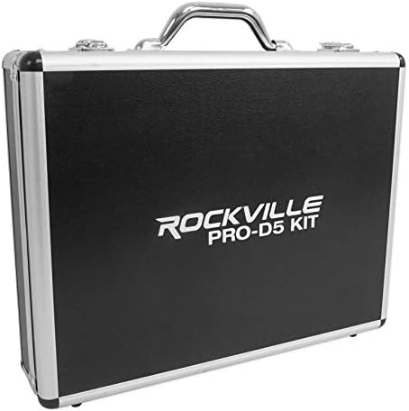 Rockville Pro-D5 5 парче тапан микрофон W/метален бас+микрофони за замка+клипови