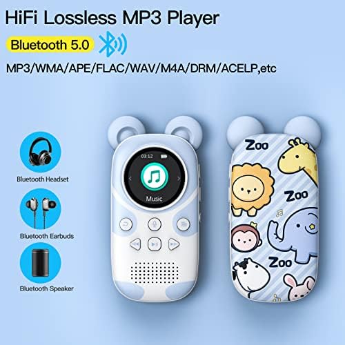 Ruizu Bluetooth Mp3 Player за деца, Cartoon Zoo Portable Music Player 16 GB, Child Mp3 Player со Bluetooth, Sounder, FM радио, гласовно снимање,