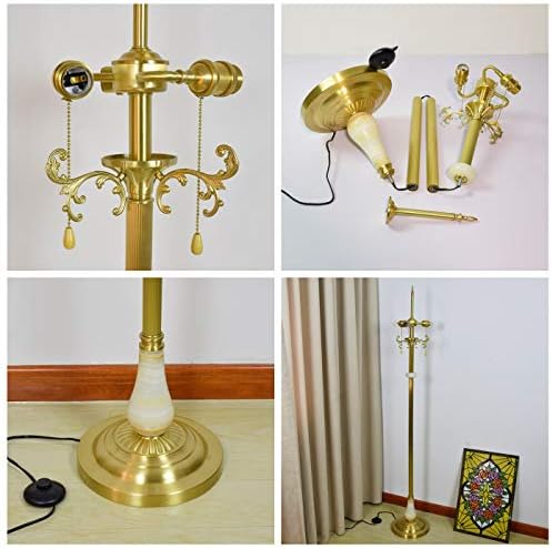 Тифани бронзена боја под подот ламба 16- Тифани Европски стил високо-одделение жолт ламбет стаклен ламба чиста бакарна вертикална ламба