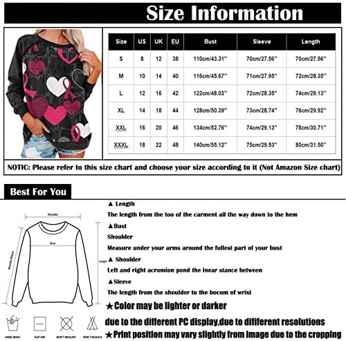 Валентин кошули за жени кошули со долги ракави плус големина на пролетните врвови жени 2023 удобни графички маички Y2K облека