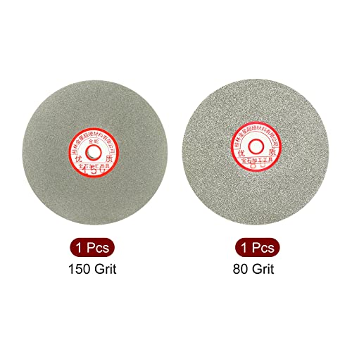 Uxcell 6-инчен Grit 80 & 150 дијамантски обложени рамни тркала за мелење на полирање за пескарење, 2 парчиња тркала, 2 парчиња