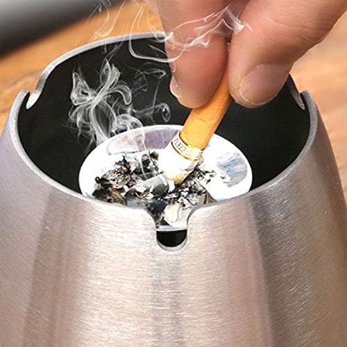 Затворен пепелник на отворено со капак за цигари, тркалезен не'рѓосувачки челик ветрово/канта за пепелници за пепел за ресторан надвор од домашна