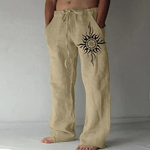 Мажи памучни постелнини панталони лето лабава еластична половината за влечење џебови панталони обични лесни панталони за редовно вежбање