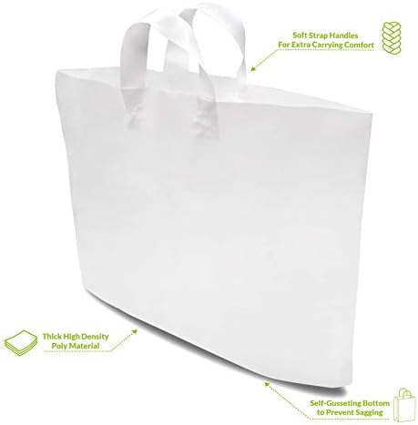 Пластични кеси со рачки - 50 пакувања бели торби за купување за бутик, големи непроaирни пластични торбички торбички на големо за мал бизнис,