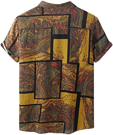 XXBR краток ракав Хавајски кошули за мажи, копче надолу лапел јака Бохо геометриска печатена обична кошула плажа на плажа врвови одморен