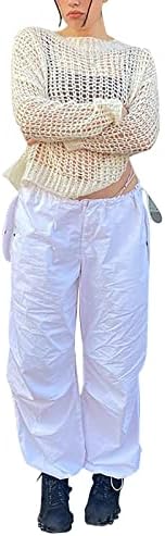 Keusn omeенски буги карго панталони обични ниски половини со падобран панталони y2k ниска половината широко нозе, буги панталони