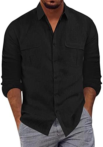 Xxzy 2022 Нови кошули за мажи Менс модна лежерна копче лапел памук цврста боја џеб маички маички повеќе пакувања повеќе пакувања