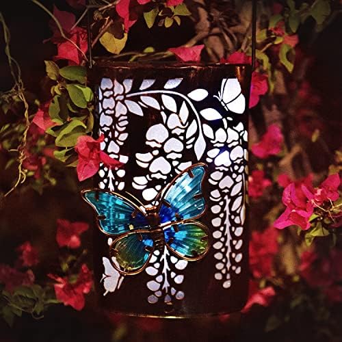 Дагуфу виси соларен фенер на отворено водоотпорни градинарски светла Декоративно рачно изработено стакло пеперутка декор соларни фенери