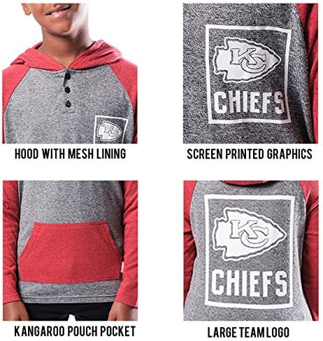 Ultra Game NFL Boys Super-Moft Hoodie Pullover Henley Sweatshirt