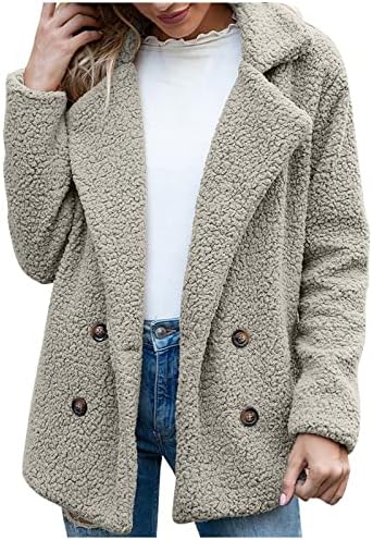 Womenенски моден моден долг ракав копче џеб лапел јагнешко руно случајно цврсто палто во боја плус палто со големина