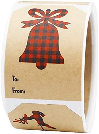 Карирани Божиќни силуети налепници за подароци за Божиќни празници 2 x 3 инчи 100 Вкупно етикети
