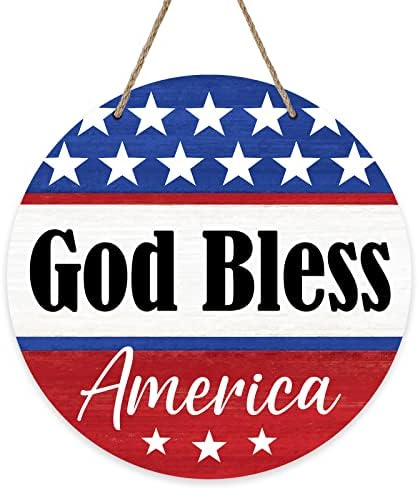 Дероро 4 -ти јули Господ да го благослови Америка патриотскиот знак за декор на влезната врата, американски starsвезди дрвени врата