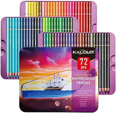 Професионални моливи за акварел Калур, сет од 72 бои, нумерирани и леснотија, растворливи во вода обоени моливи за книга за боење на возрасни,