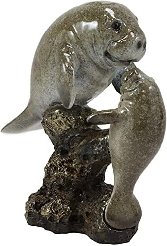 Подарок за еброс Наутички крајбрежен Антилејски Манате морски крава со теле бебе од корали статуа 6.75 висока морски живот домашен декоративен