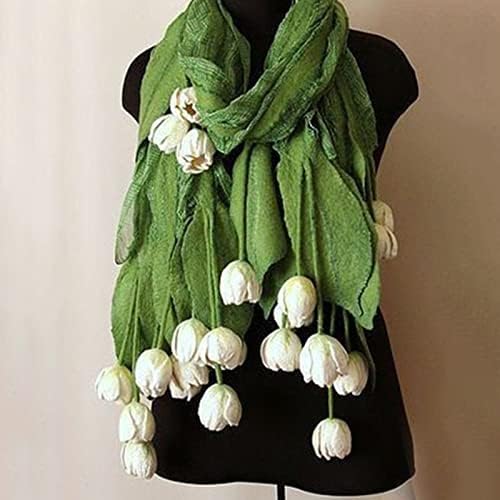 Womenените зимско руно меки жени марами со мала тежина шал шал стереоскопски зелени цвеќиња долга шал и шамија на главата за завиткување