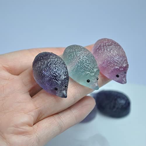 4 парчиња природен кристален еж рачно врежан виножито флуорит скапоцен камен еж занаетчиски украс заздравување на кристално