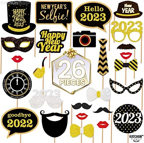 Новогодишни фото -штанд со реквизити со транспаренти - пакет од 27 | Нова година Банер за Нова Година Партиски материјали 2023 | 2023 Реквизити