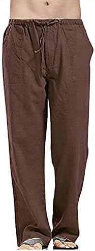 Машки постелнина лесни панталони лабави вклопени обични панталони на плажа на плажа еластична половината удобна јога летни пакувања
