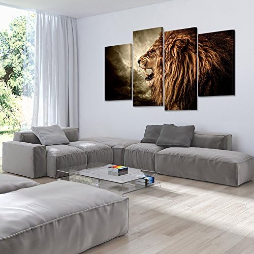 Kreative Arts - 4 панел wallид уметност лав сликарство на платно животни слики за украс за украси за домашно парче, испружено со дрвена рамка подготвена за виси