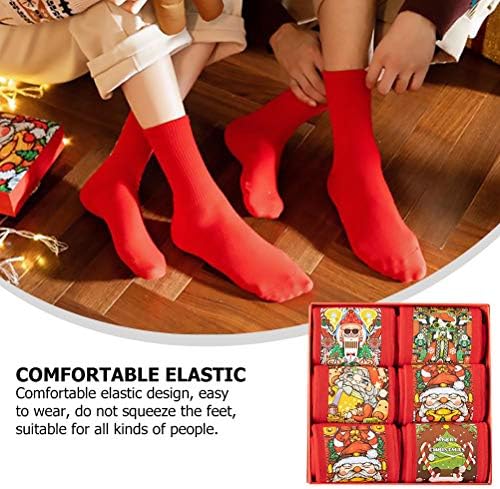 Bestoyard 6pairs Божиќна двојка чорапи со должина на телето, прекрасна фестивалска памучна чорапи за забава