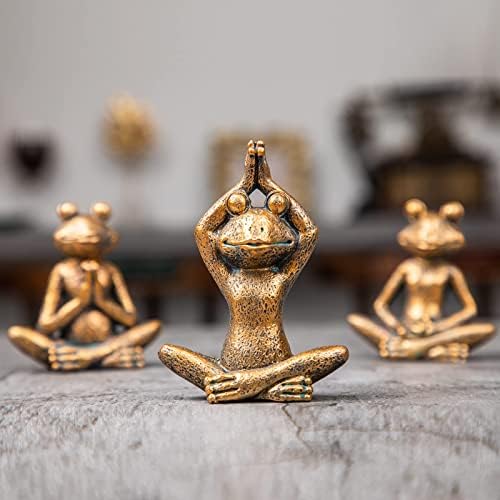 Frog Figurines Yoga Zen Decor - статуи за јога од жаби за домашен декор, сет од 3 статуи на јога и скулптури за медитација за полици, Зен декор