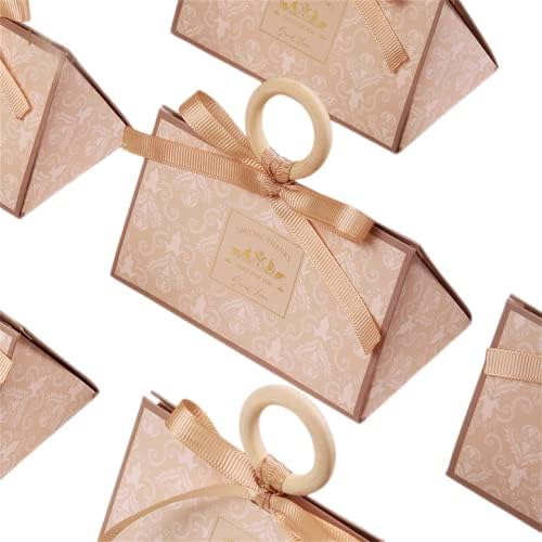 AWCMTPSyol 50pcs Шампањ преносен преклопен триаголник кутија за подароци за свадба бебе туш забава фаворит чоколадни кутии декорација за бонбони кутии со лента и дрвени м