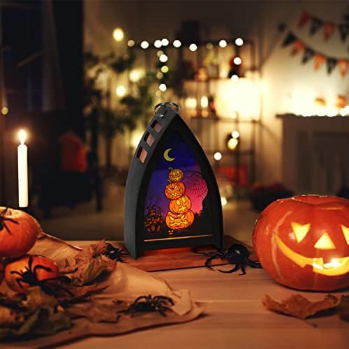 3 пакувања Декоративни фенер за тиква од тиква со светилница со лесна LED, батерија управувана со вештерките што висат свеќа, фенери за