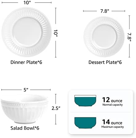 Сет за вечера, Homeelves 18-PCS Кујна Опал врежани јадења Поставете услуга за 6, лесни стаклени плочи и чинии, отпорни на кршење