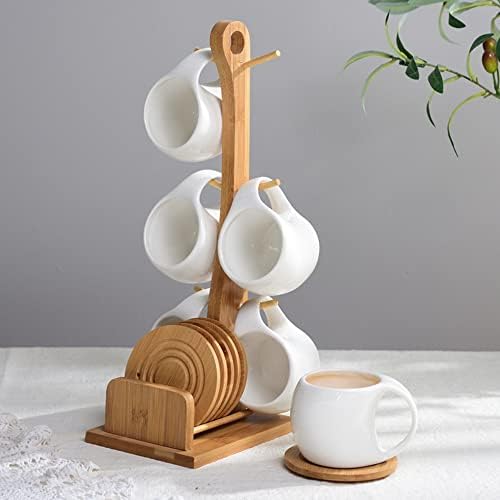 Duoflily керамички чај чај чај сет со бамбус чинија и стојат стабилни и еднократно за домашна канцеларија