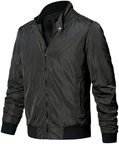 Fsahjkee Менс лесна јакна за дожд, комунална мода со долги ракави по поштенски палто на урбани грашок машка ветерница за надворешни работи