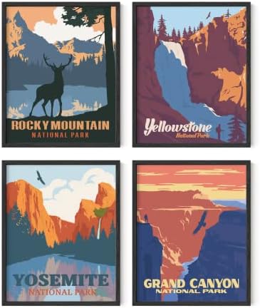 Хаус и нијанси Гроздобер Национални паркови Постер сет од 4 - Национални паркови уметност отпечатоци од природа wallидна уметност, планински