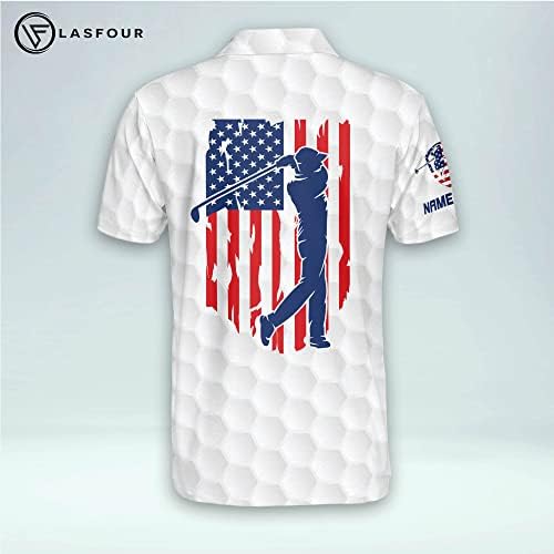 Ласфур персонализирана смешна голф Поло кошула за мажи горда голф американско знаме поло маица, 3Д патриотски машки голф поло