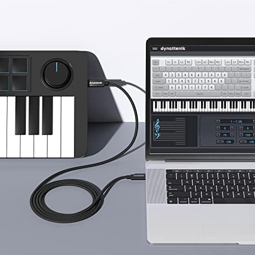 Dynattenik USB C до B MIDI интерфејс конвертор Кабел за USB тастатура за контролор MIDI, секвенсер - најлон плетенка, 2м