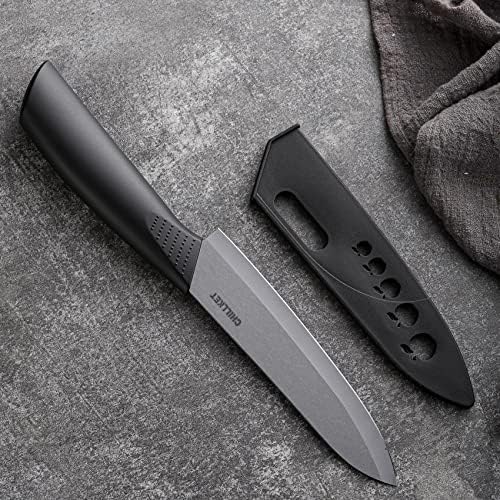 Керамички нож со чилт, поставен со наслови на ножеви, керамички ножеви Blcak, сет од 3 парчиња - нож за готвач од 6 инчи, нож за