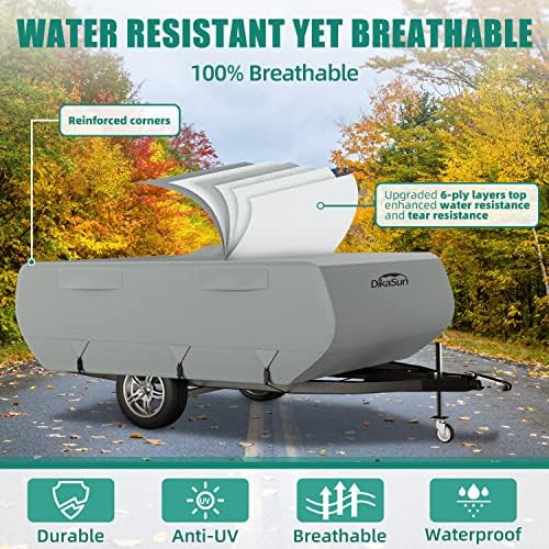 Dikasun Pop Up преклопувачки капач на кампер 18'-20 ', 6 слоја еднакви дишени со дишење на УВ-отпорни на ветерници водоотпорни RV покритие за