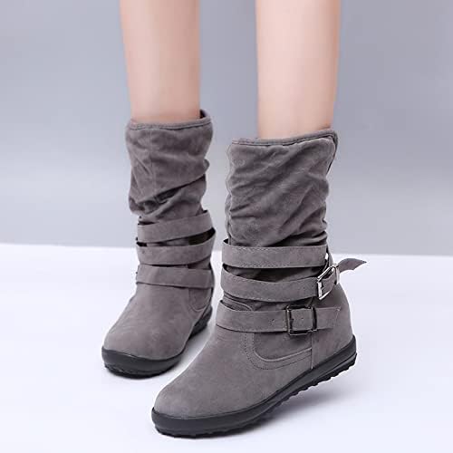 Sgaogeew чизми за жени ретро цврста удобна рамна лента за токи, чувајте топло средно-телевизиски чизми за кампување чевли Божиќни