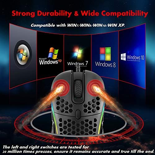 Marvo PC USB Wired Gaming Gaming Mouse-Lightweight Soneycomb Shell w/ повеќебоен кабел за ткаење на осветлување од осветлување