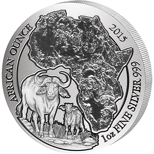 2015 Afric Африканска Унца КЕЈП БАФАЛО 1 Мл Сребрена Монета За Диви Животни Во Нане Запечатена Амбалажа-Руанда 50 Франци БУ