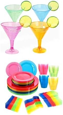 Неонски партии за снабдување со неонски парчиња 216 парчиња, неонски розови, сини, зелени, жолти, 72 парчиња пластични мартини очила,