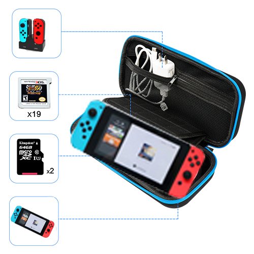 [Ажурирано] Evany Nintendo Switch Tharding Case со 19 касети за игри и 2 Micro SD -картички - сини/црни
