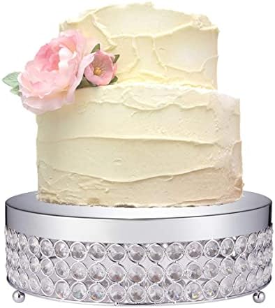 Киријат 12 -инчен круг сребрена монистра торта стојат со сјајни кристални мониста десерт колачиња овошје послужавник за сервирање